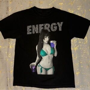 Black Graphic Tee with Energy Print